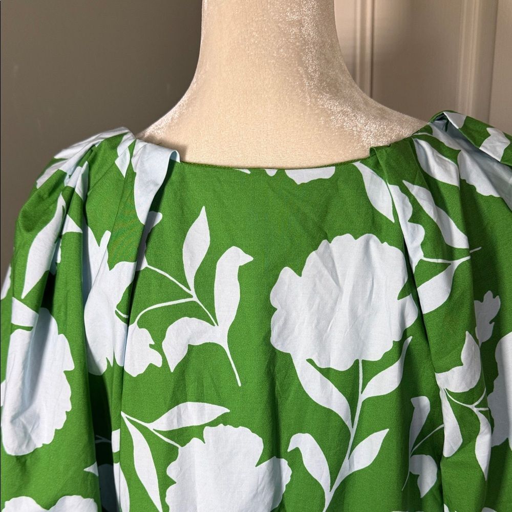 Kate Spade Floral Dress Green Cotton V Neck Balloon Sleeve XXL Plus - Picture 7 of 12